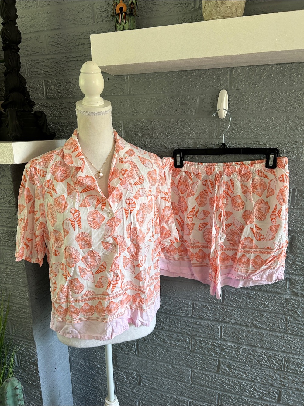 Coral Shell Print Two-Piece Lounge Set